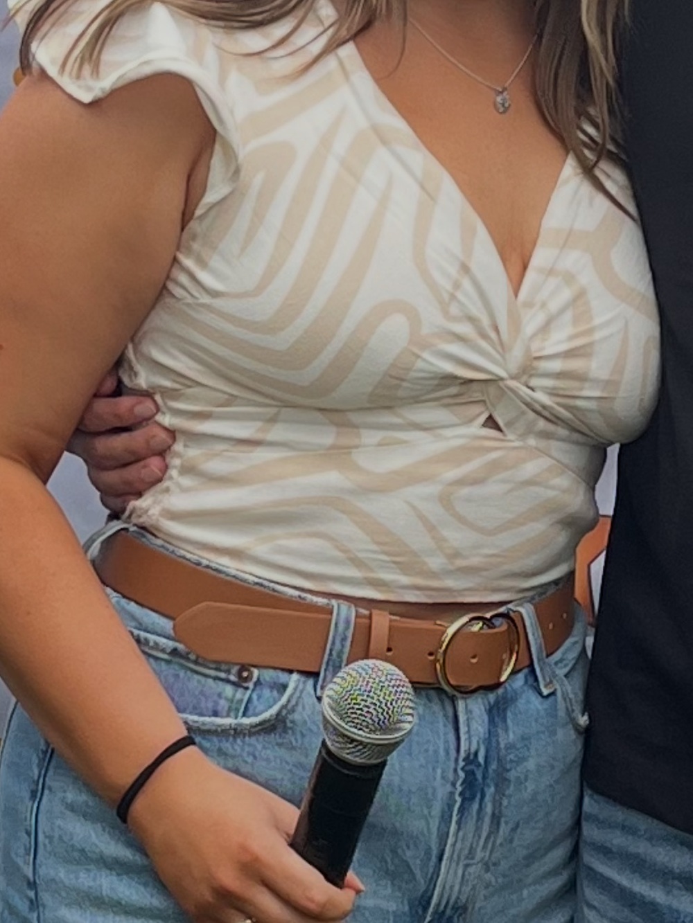 Cream Twist-Front Crop Top with Abstract Pattern